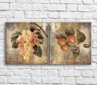 Pictură ArtPoster White grapes and orange in vintage style (3478707)