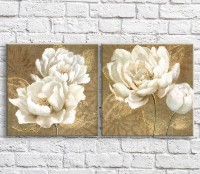 Картина ArtPoster White peonies in oil on a Brown background with patterns, diptych (3467684)