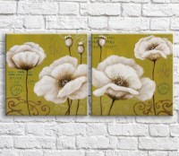 Картина ArtPoster White poppies in oil on a background of text, vintage, diptych (3467688)