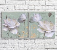 Картина ArtPoster White poppies on a Blue background with text and patterns, diptych (3467672)