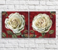 Картина ArtPoster White rose bud on a Red background with patterns, diptych (3467705)