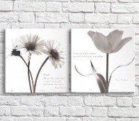 Pictură ArtPoster White tulip and daisies on a White background with text, diptych (3467706)