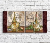 Pictură ArtPoster White wine bottle and grapes on architecture background (3478714)