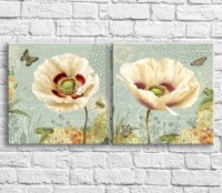 Картина ArtPoster White/Red poppies and butterflies against a background of flowers and plants, diptych (3467662)