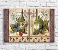 Pictură ArtPoster Wine and grapes on the background of patterns (3478784)