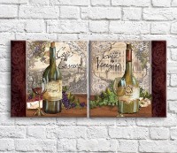 Pictură ArtPoster Wine bottle and grapes on architecture background (3478716)