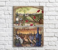 Pictură ArtPoster Wine bottle and grapes on the background of the field (3478778)