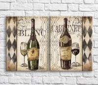 Pictură ArtPoster Wine bottle on a Beige background with patterns (3478779)