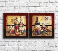 Pictură ArtPoster Wine/cheese and fruits in retro style (3478723)