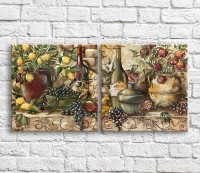 Pictură ArtPoster Wine/grapes and plants/still life (3478722)
