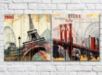 Картина ArtPoster Wood Building Brooklyn Bridge London Eye (2495210)