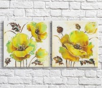 Картина ArtPoster Yellow poppies in oil on a Beige background, diptych (3467715)