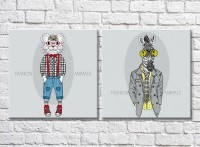 Pictură ArtPoster Zebra in fashionable glasses and a mouse in sneakers (3447724)