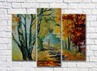 Pictură Rainbow Autumn forest and girl walking on the trail (35110187)