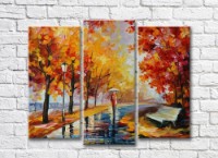 Pictură Rainbow Autumn landscape and a girl under an umbrella (35110188)