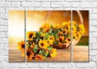 Pictură Rainbow Basket with decorative sunflowers on a wooden table top (500331)