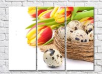 Картина Rainbow Basket with quail eggs and a bouquet of tulips (500333)