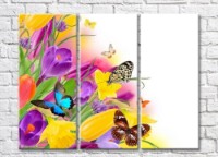 Pictură Rainbow Bright multicolored bouquet of spring flowers and butterflies (500844)
