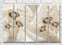 Pictură Rainbow Calla lilies and butterflies from jewelry on a silk background (3551868)