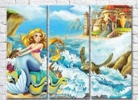 Pictură Rainbow Castle and mermaid on stones (3469136)