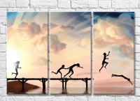 Pictură Rainbow Children jumping from a pier into the sea (3469131)