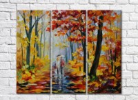 Pictură Rainbow Couple under an umbrella in the autumn forest (35110190)