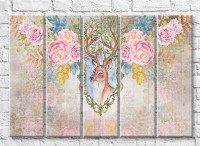 Картина Rainbow Deer on a vintage background of roses (3551888)