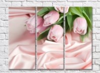 Pictură Rainbow Delicate tulips on pink silk (500458)