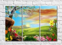 Картина Rainbow Easter composition against the background of a spring landscape (500503)