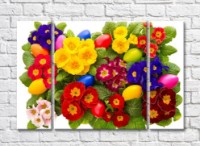 Pictură Rainbow Easter composition of multicolored primroses and eggs (500502)