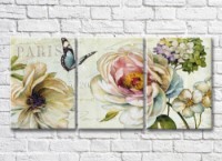 Pictură Rainbow Flowers and butterfly on vintage background (3572588)