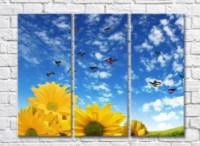 Pictură Rainbow Flowers of a sunflower and butterflies against the sky (500824)