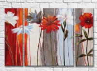 Pictură Rainbow Flowers on a striped background (3572579)