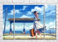 Pictură Rainbow Girl with a suitcase at the bus stop (3469126)