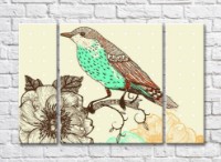 Pictură Rainbow Green bird on a branch with a flower (500305)