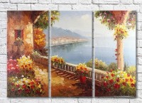 Картина Rainbow House and flowers on the terrace by the sea (3485176)