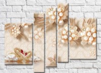 Pictură Rainbow Jewelry swans and flowers on a beige background (3551894)