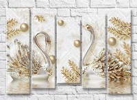 Pictură Rainbow Jewelry swans on a geometric background (3551903)