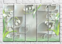 Pictură Rainbow Lilies of the valley by the water against a background of white geometry (3551861)