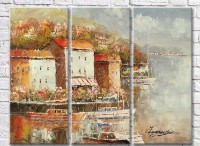 Pictură Rainbow Marquises Boats & Beach Houses (3485195)