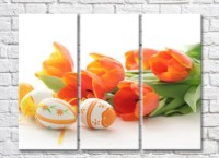Pictură Rainbow Orange tulips and Easter decorative eggs (500494)