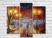 Pictură Rainbow Park alley lit by lanterns on a rainy day (35110191)