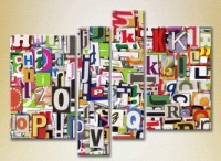 Pictură Rainbow Polyptych Abstraction from letters (2230326)