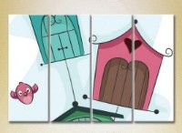 Pictură Rainbow Polyptych Birdhouses and Birds 01 (2230600)