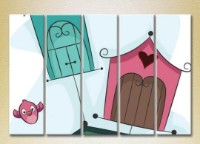 Pictură Rainbow Polyptych Birdhouses and Birds 02 (2231803)