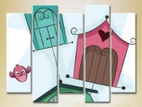 Pictură Rainbow Polyptych Birdhouses and Birds 03 (2231845)