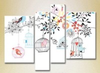 Pictură Rainbow Polyptych Birds Cages and Trees 02 (2230578)