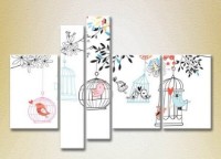 Pictură Rainbow Polyptych Birds Cages and Trees 04 (2231790)