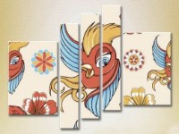 Pictură Rainbow Polyptych Birds red yellow (2231784)