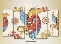 Pictură Rainbow Polyptych Birds red yellow 01 (2231785)